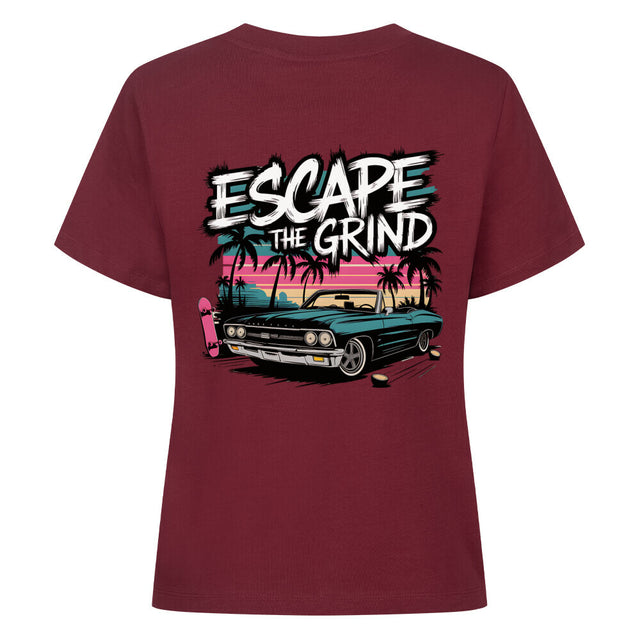Escape the Grind Damen T-Shirt mit Oldtimer- und Palmen-Print