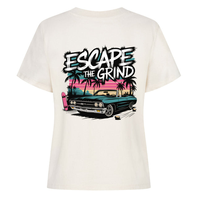 Escape the Grind Damen T-Shirt mit Oldtimer- und Palmen-Print