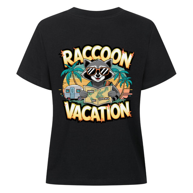 Raccoon on Vacation Damen-T-Shirt - Humorvolles Urlaubsdesign | TeeTreeTrendz