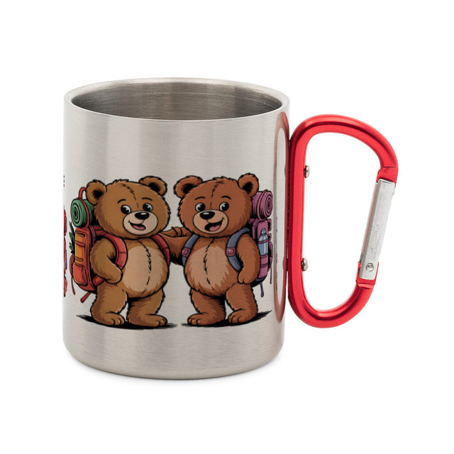 TeddyTravel Edelstahl-Tasse 200 ml mit Karabinergriff und Teddybären-Print für Outdoor-Abenteuer von TeeTreeTrendz