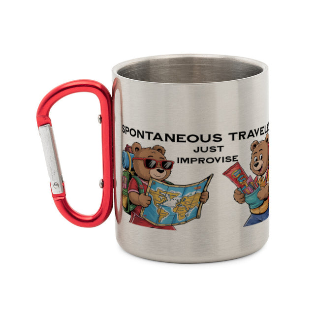 TeddyTravel Edelstahl-Tasse 200 ml mit Karabinergriff und Teddybären-Print für Outdoor-Abenteuer von TeeTreeTrendz