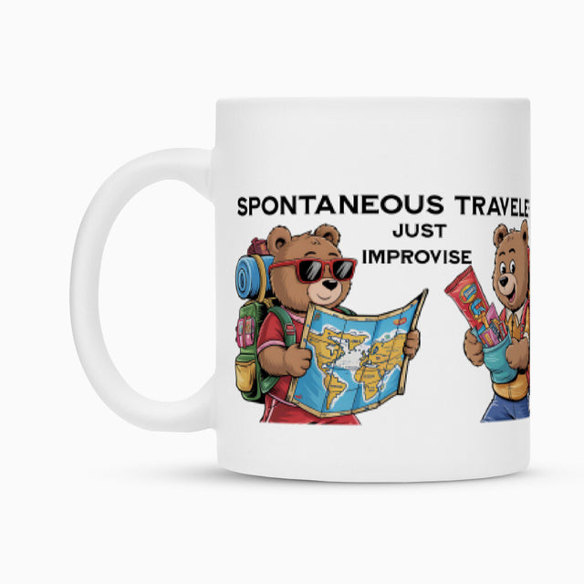 TeddyTravel Keramiktasse in Matt-Weiß mit süßem Bären und Reisemotiv