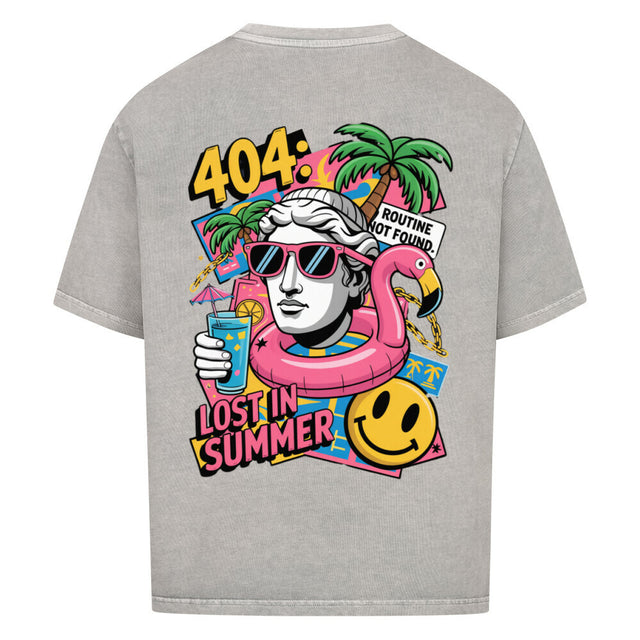 404 Lost in Summer Oversized T-Shirt – weißes Streetwear Shirt mit tropischem Print und Sommer-Vibe