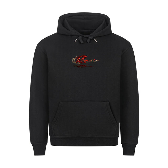 Resonance Premium Hoodie in Weiß mit großem Backprint aus Taube, roter Rose, Ketten und Streetwear Typografie