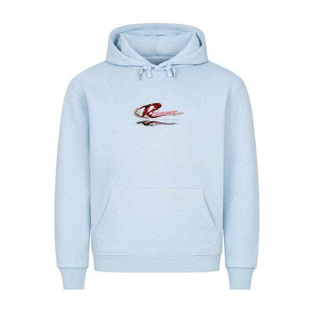 Resonance Premium Hoodie in Weiß mit großem Backprint aus Taube, roter Rose, Ketten und Streetwear Typografie