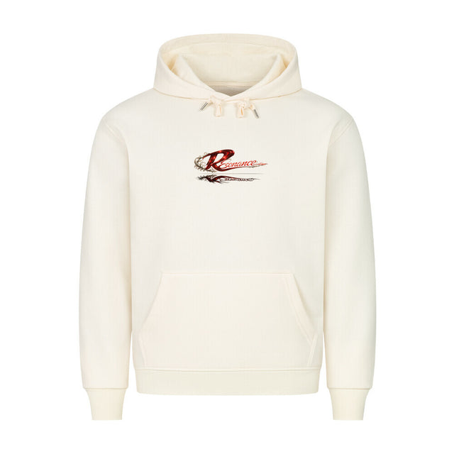 Resonance Premium Hoodie in Weiß mit großem Backprint aus Taube, roter Rose, Ketten und Streetwear Typografie