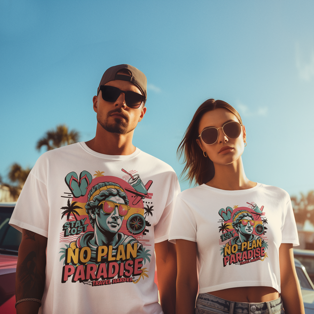 Hol dir das "No Plan Paradise" T-Shirt von TeeTreeTrendz. Bequem und perfekt für den Sommer.