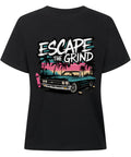 Escape the Grind Damen T-Shirt mit Oldtimer- und Palmen-Print