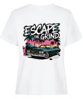 Escape the Grind Damen T-Shirt mit Oldtimer- und Palmen-Print