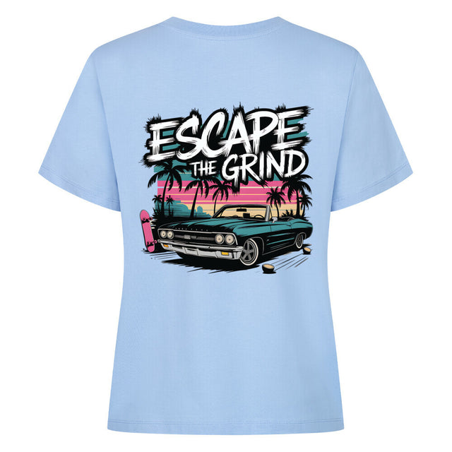 Escape the Grind Damen T-Shirt mit Oldtimer- und Palmen-Print