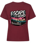 Escape the Grind Damen T-Shirt mit Oldtimer- und Palmen-Print