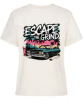 Escape the Grind Damen T-Shirt mit Oldtimer- und Palmen-Print