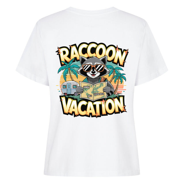 Raccoon on Vacation Damen-T-Shirt - Humorvolles Urlaubsdesign | TeeTreeTrendz