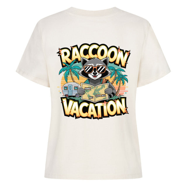 Raccoon on Vacation Damen-T-Shirt - Humorvolles Urlaubsdesign | TeeTreeTrendz
