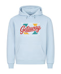 Getaway Premium Hoodie mit buntem Globus-Print und dem Motto „Chase Moments Not Things“ – gemütlich, nachhaltig & ideal für Reisen und Alltag | TeeTreeTrendz