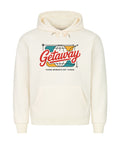 Getaway Premium Hoodie mit buntem Globus-Print und dem Motto „Chase Moments Not Things“ – gemütlich, nachhaltig & ideal für Reisen und Alltag | TeeTreeTrendz