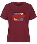 Getaway Damen T-Shirt mit buntem Globus-Print und nachhaltigem Reise-Statement „Chase Moments Not Things“ – aus 100 % Bio-Baumwolle | TeeTreeTrendz