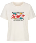 Getaway Damen T-Shirt mit buntem Globus-Print und nachhaltigem Reise-Statement „Chase Moments Not Things“ – aus 100 % Bio-Baumwolle | TeeTreeTrendz