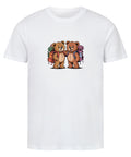 Unisex „TeddyTravel“ T-Shirt von TeeTreeTrendz mit nachhaltigem Teddybären-Abenteuer-Print, bunten Rucksäcken und 100% gekämmter Bio-Baumwolle