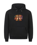 TeddyTravel Premium Hoodie mit Abenteuer-Teddybär-Print und bunten Rucksäcken in Rot, Grün, Blau von TeeTreeTrendz
