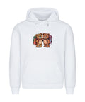 TeddyTravel Premium Hoodie mit Abenteuer-Teddybär-Print und bunten Rucksäcken in Rot, Grün, Blau von TeeTreeTrendz