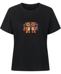TeddyTravel Damen T-Shirt aus 100% Bio-Baumwolle mit Teddybär-Abenteuer-Print und bunten Rucksäcken in Rot, Grün, Blau von TeeTreeTrendz