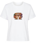 TeddyTravel Damen T-Shirt aus 100% Bio-Baumwolle mit Teddybär-Abenteuer-Print und bunten Rucksäcken in Rot, Grün, Blau von TeeTreeTrendz