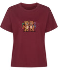 TeddyTravel Damen T-Shirt aus 100% Bio-Baumwolle mit Teddybär-Abenteuer-Print und bunten Rucksäcken in Rot, Grün, Blau von TeeTreeTrendz