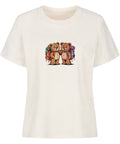TeddyTravel Damen T-Shirt aus 100% Bio-Baumwolle mit Teddybär-Abenteuer-Print und bunten Rucksäcken in Rot, Grün, Blau von TeeTreeTrendz