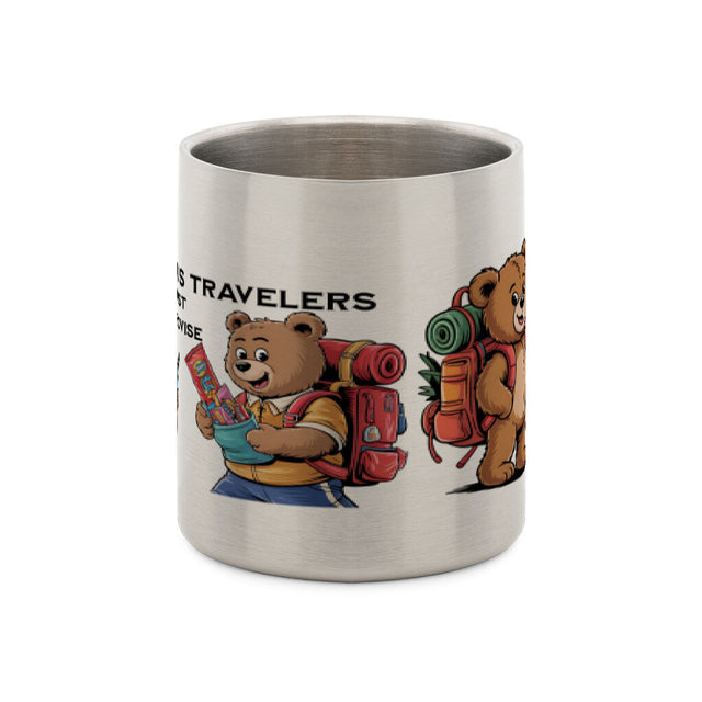 TeddyTravel Edelstahl-Tasse 200 ml mit Karabinergriff und Teddybären-Print für Outdoor-Abenteuer von TeeTreeTrendz