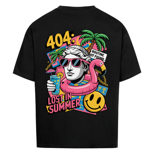404 Lost in Summer Oversized T-Shirt – weißes Streetwear Shirt mit tropischem Print und Sommer-Vibe