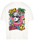 404 Lost in Summer Oversized T-Shirt – weißes Streetwear Shirt mit tropischem Print und Sommer-Vibe
