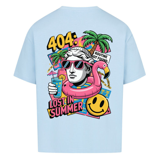 404 Lost in Summer Oversized T-Shirt – weißes Streetwear Shirt mit tropischem Print und Sommer-Vibe