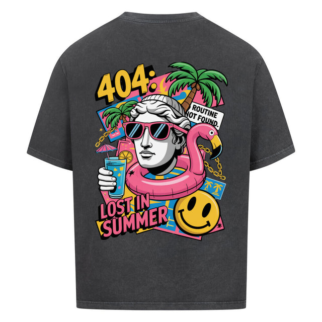 404 Lost in Summer Oversized T-Shirt – weißes Streetwear Shirt mit tropischem Print und Sommer-Vibe