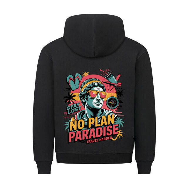 No Plan Paradise Premium Hoodie mit Travel Harder Print - Streetwear Style | TeeTreeTrendz
