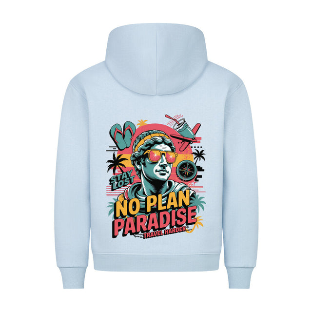 No Plan Paradise Premium Hoodie mit Travel Harder Print - Streetwear Style | TeeTreeTrendz