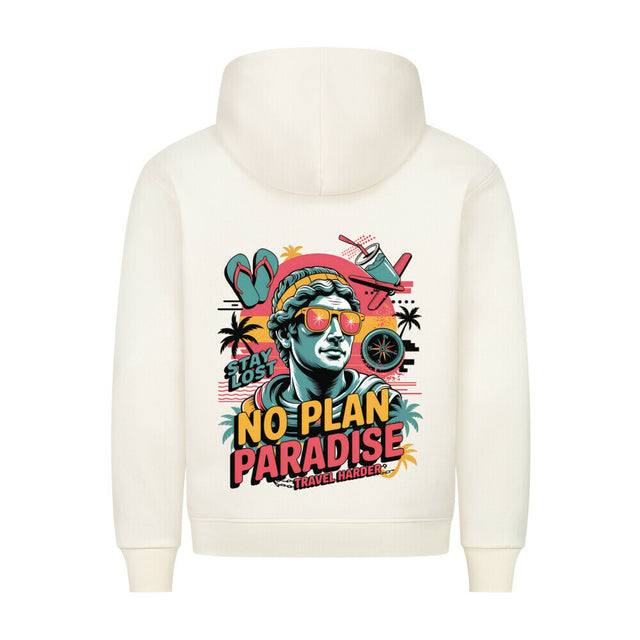 No Plan Paradise Premium Hoodie mit Travel Harder Print - Streetwear Style | TeeTreeTrendz