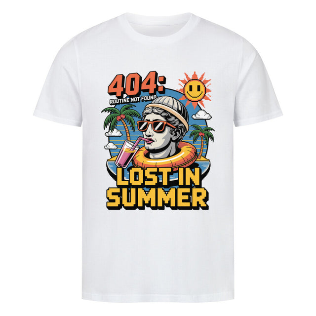 404 Lost in Summer Unisex T-Shirt – nachhaltiges Sommer T-Shirt aus Bio-Baumwolle mit tropischem Print