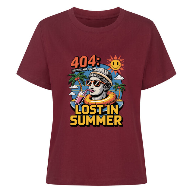 Verspielter Sommer-Print ‚404 Lost in Summer‘ mit Palmen auf Damen T-Shirt