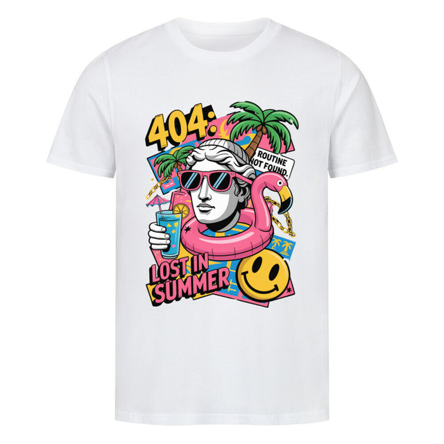 404 Lost in Summer Unisex T-Shirt – Bio-Baumwolle T-Shirt mit tropischem Design für Sommer-Fans