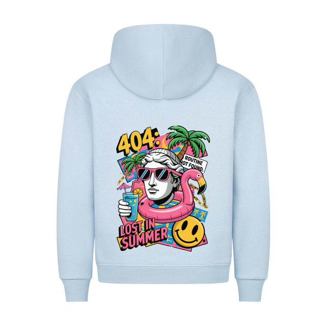 404 Lost in Summer Premium Hoodie – Unisex Sommer-Hoodie mit tropischem Print 
