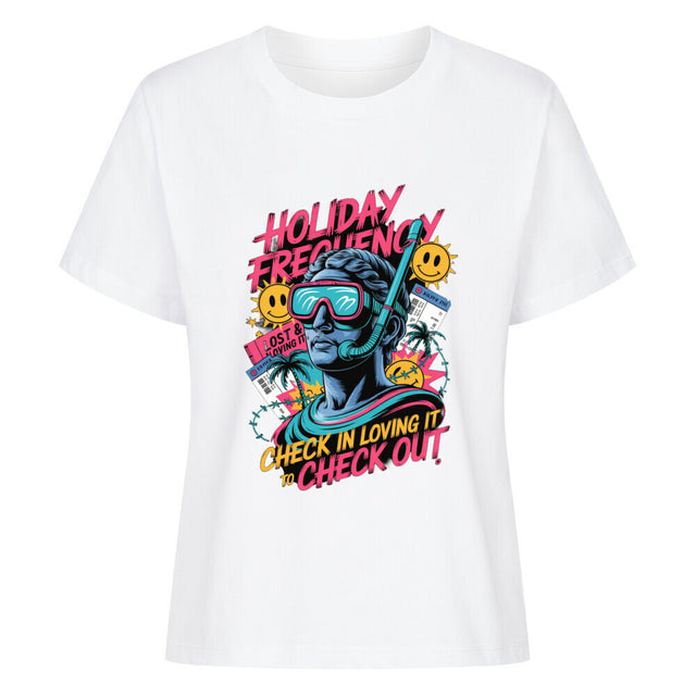 Holiday Frequency Damen T-Shirt with Retro Travel Design – TeeTreeTrendz