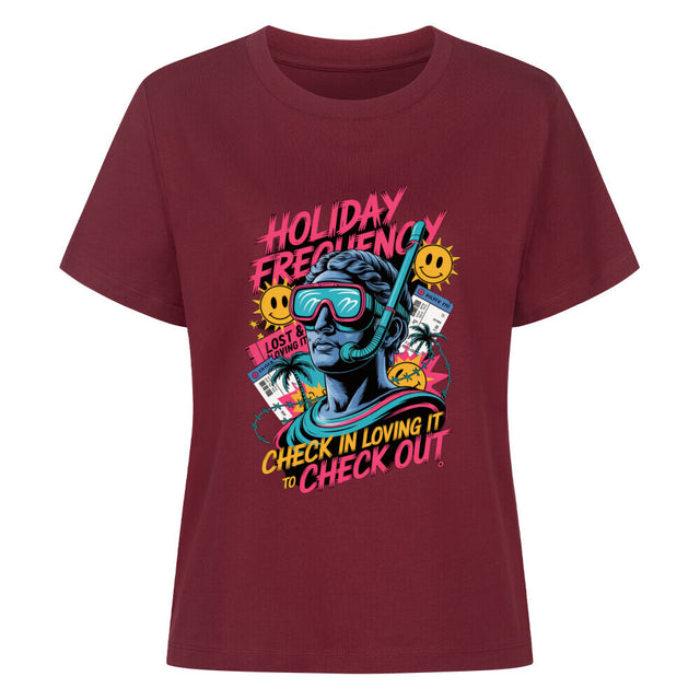 Holiday Frequency Damen T-Shirt with Retro Travel Design – TeeTreeTrendz