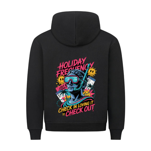 Holiday Frequency Hoodie - Retro-Design mit Smileys und Palmen | TeeTreeTrendz