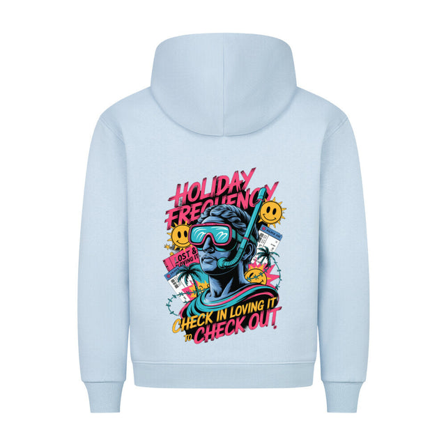 Holiday Frequency Hoodie - Retro-Design mit Smileys und Palmen | TeeTreeTrendz