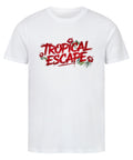 T-Shirt mit Tropical Escape Print am Strand – nachhaltige Unisex Mode von TeeTreeTrendz