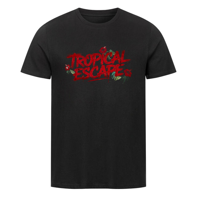 T-Shirt mit Tropical Escape Print am Strand – nachhaltige Unisex Mode von TeeTreeTrendz