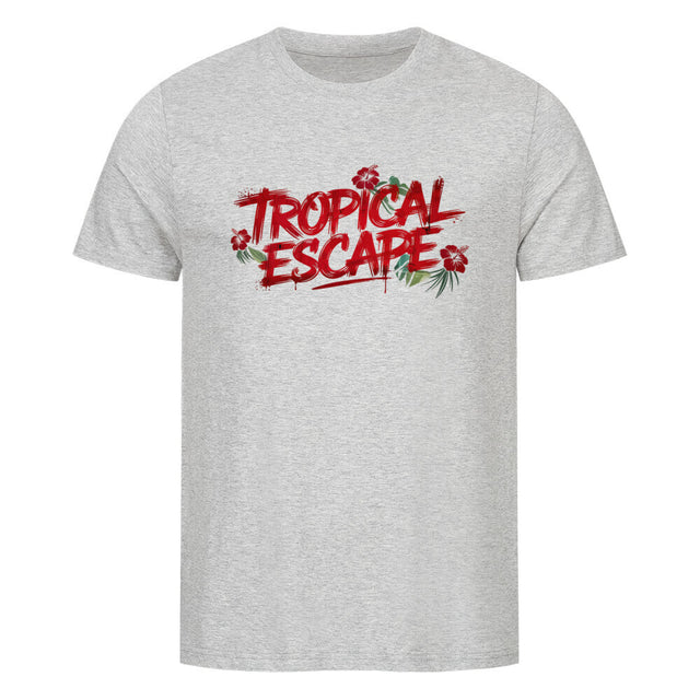 T-Shirt mit Tropical Escape Print am Strand – nachhaltige Unisex Mode von TeeTreeTrendz