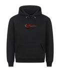 Resonance Premium Hoodie in Weiß mit großem Backprint aus Taube, roter Rose, Ketten und Streetwear Typografie