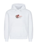 Resonance Premium Hoodie in Weiß mit großem Backprint aus Taube, roter Rose, Ketten und Streetwear Typografie